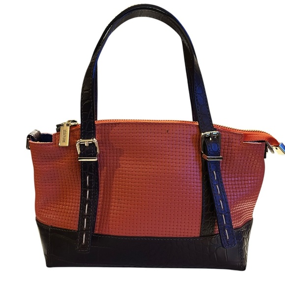 Ripani Brown Croc Embossed and Orange Satchel Bag Made in Italy - Picture 2 of 6